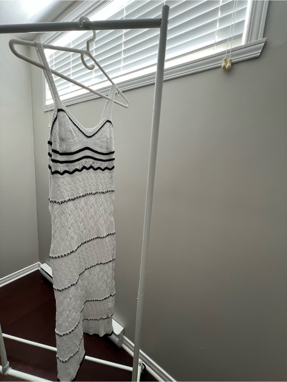 White Crochet Maxi Dress with Black and White Trim - Made in Italy